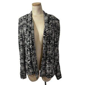 Julie Brandt Womens Silk Blazer L Black & White Pattern Long Sleeve Open Front
